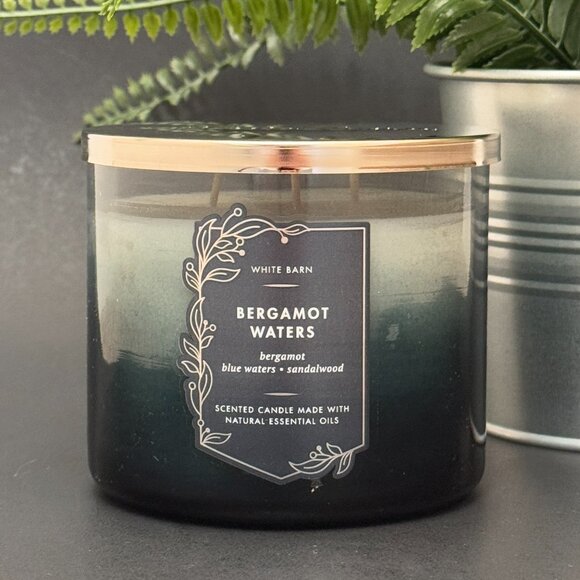 BBW Bergamot Waters White Barn Bath & Body Works 3 Wick Candle - Picture 1 of 10